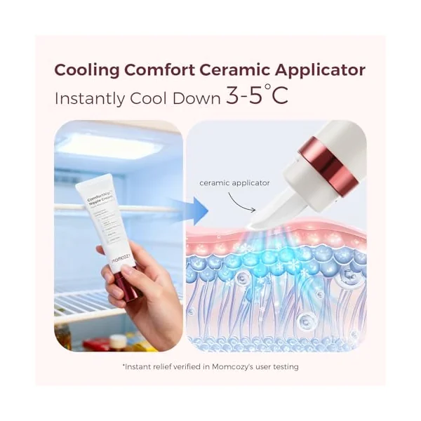 Momcozy ComfortNip™ Cooling Comfort & Touch Free Nipple Cream, Nipple Cream for Breastfeeding, Instant Relief, Plant-Based Formula, Newborn Essentials with Cooling Ceramic Applicator, 1.76oz/50g