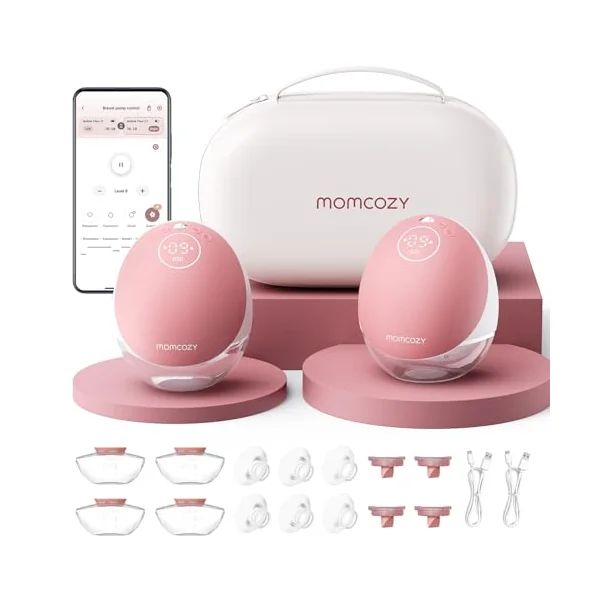 Momcozy M9 Hands-Free Breast Pump, Portable Double Electric Pump, Red | Mobile Flow, App Control, 15 Custom Levels, Personalized Multi-Modes, DoubleFit Flange
