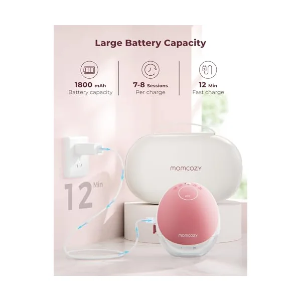 Momcozy M9 Hands-Free Breast Pump, Portable Double Electric Pump, Red | Mobile Flow, App Control, 15 Custom Levels, Personalized Multi-Modes, DoubleFit Flange