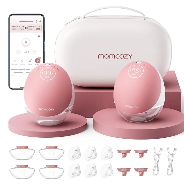 Momcozy M9 Hands-Free Breast Pump, Portable Double Electric Pump, Red | Mobile Flow, App Control, 15 Custom Levels, Personalized Multi-Modes, DoubleFit Flange