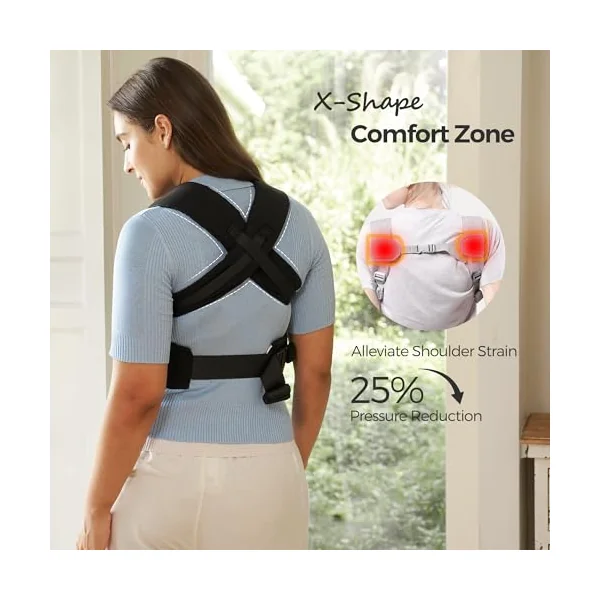 Momcozy WeeSnug Newborn Carrier for 3.2-11.3kg/Waist 64-127cm, Cotton Black | IHDI certified for healthy hip development, ergonomic M seat for newborns, easy slip on design, balanced lumbar support