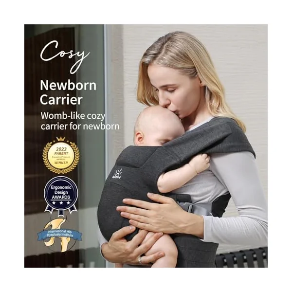 MOMTORY Baby Carrier for Newborns, Ergonomic Hip Seat Carrier, 3-12kg | M-Position Hip Support, Adjustable Fit for Newborns & Toddlers, Velcro Fastening, Padded Head & Neck Support