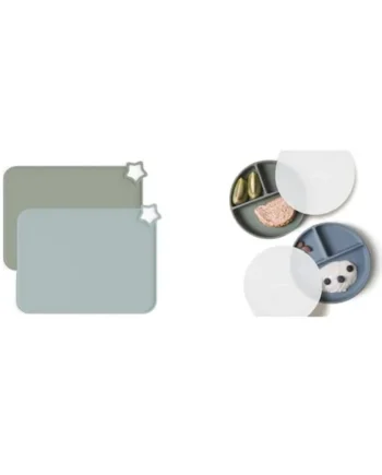 Moonkie Baby Feeding Set, Silicone Placemats 2 Pack & Divided Suction Plates With Lids 2 Pack, For Weaning And Self-Feeding