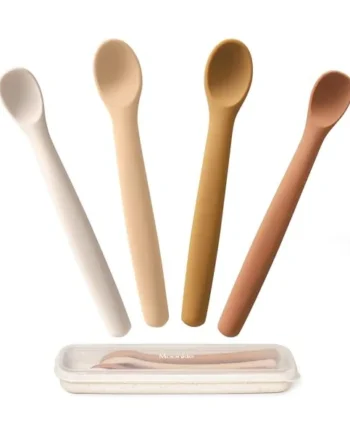 Moonkie Silicone Baby Spoons Set of 4, Soft-Tip Spoons for First Stage Infant Feeding, Bendable, Chewproof Baby Training Spoon Baby Utensils, Ideal for Self-Feeding and Baby Led Weaning (SP-02)