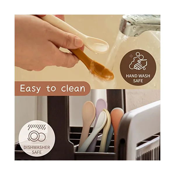 Moonkie Silicone Baby Spoons Set of 4, Soft-Tip Spoons for First Stage Infant Feeding, Bendable, Chewproof Baby Training Spoon Baby Utensils, Ideal for Self-Feeding and Baby Led Weaning (SP-02)