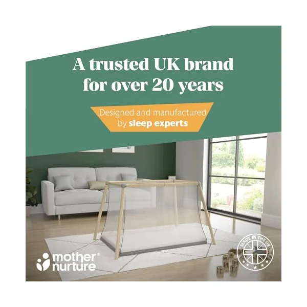 Mother Nurture Classic Foam Travel Cot Mattress (95 x 65cm x 3.5cm) Breathable Travel Cot Bed Mattress For Comfy Night’s Sleep Hypoallergenic Removable Quilted Cover, BSI Test, Lightweight & Portable