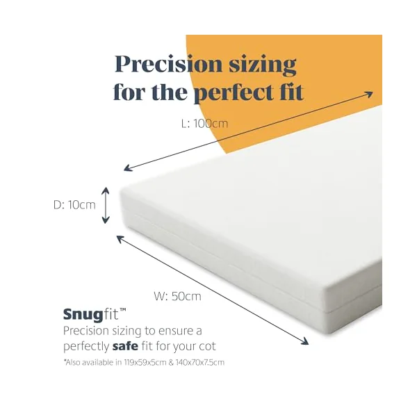 Mother Nurture Essential Foam Space Saver Cot Mattress, White, 100 x 50 x 10 cm