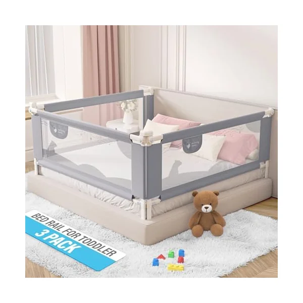 Motherly Haven Bed Rail for Toddlers Bed Rails Guard for Queen Size Bed, Adjustable Height & Secure Safety Queen Size Bed Rails - (3 Sides)