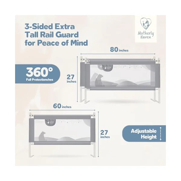 Motherly Haven Bed Rail for Toddlers Bed Rails Guard for Queen Size Bed, Adjustable Height & Secure Safety Queen Size Bed Rails - (3 Sides)