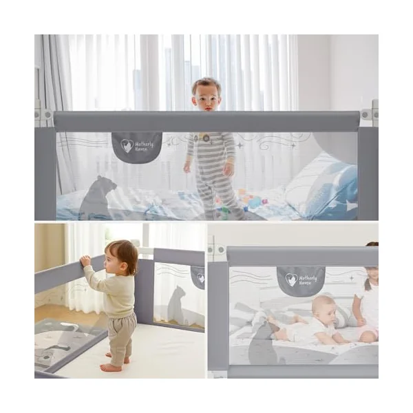 Motherly Haven Bed Rail for Toddlers Bed Rails Guard for Queen Size Bed, Adjustable Height & Secure Safety Queen Size Bed Rails - (3 Sides)