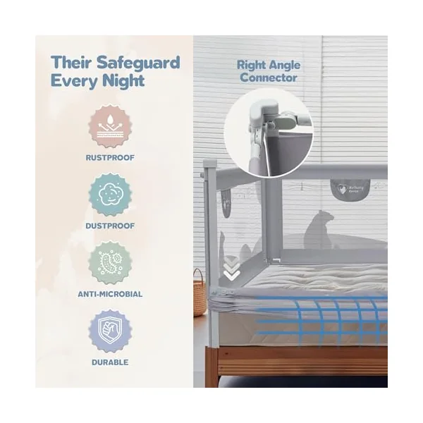 Motherly Haven Bed Rail for Toddlers Bed Rails Guard for Queen Size Bed, Adjustable Height & Secure Safety Queen Size Bed Rails - (3 Sides)