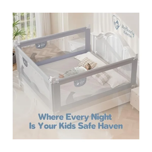 Motherly Haven Bed Rail for Toddlers Bed Rails Guard for Queen Size Bed, Adjustable Height & Secure Safety Queen Size Bed Rails - (3 Sides)