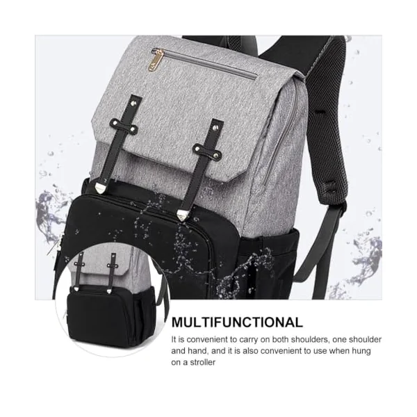 Multi-Function Large Capacity Double Products Backpack for Travel with Portable Changing Mat and Insulated Bottle Holder, Suitable for Moms and Dads