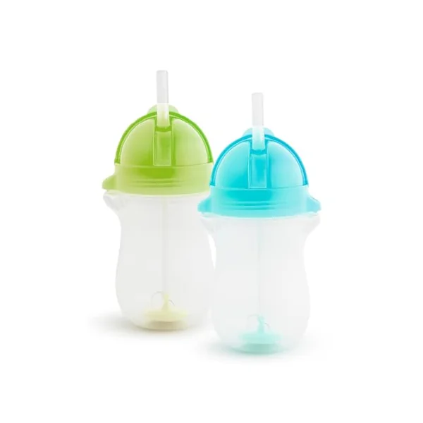 Munchkin 2 Pack Tip&Sip Toddler Weighted Straw Cups | 296ml | Green/Blue