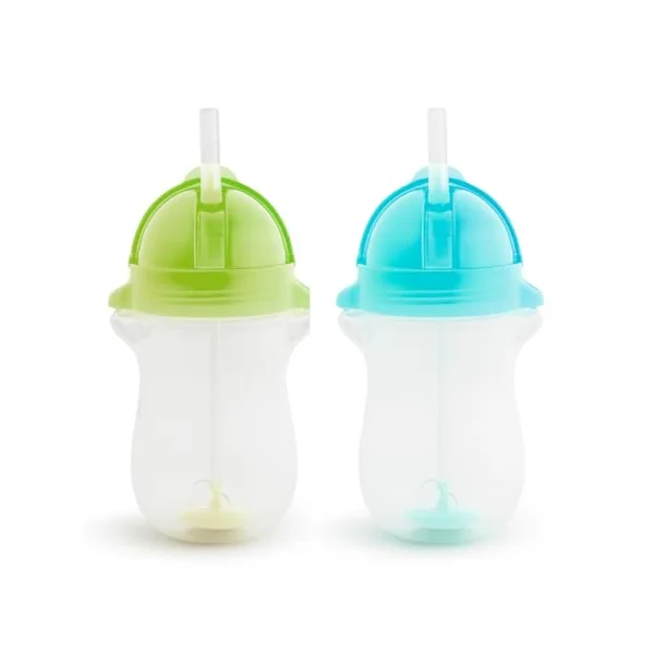 Munchkin 2 Pack Tip&Sip Toddler Weighted Straw Cups | 296ml | Green/Blue