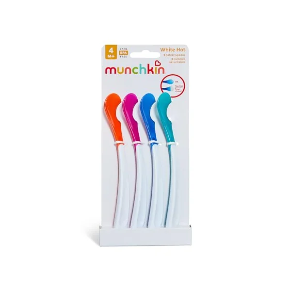 Munchkin 4 Pack White Hot Toddler & Baby Spoons | Heat Alert | Baby Feeding