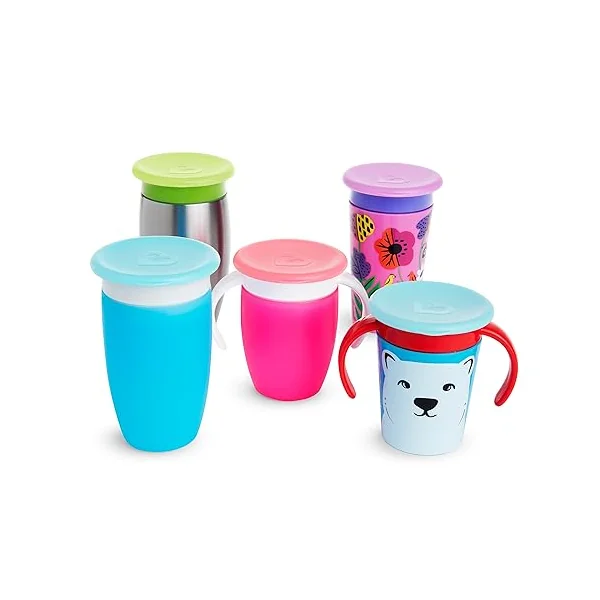 Munchkin Miracle 360 Cup Lids, 4 Count (Pack of 1), Colors May Vary **Waterproof Label's Included to Personalise Your Little One's Lids