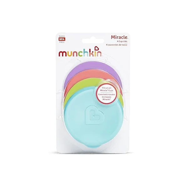 Munchkin Miracle 360 Cup Lids, 4 Count (Pack of 1), Colors May Vary **Waterproof Label's Included to Personalise Your Little One's Lids