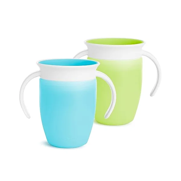 Munchkin Miracle 360 Trainer Cup, Green/Blue, 7 Ounce, 2 Count * Waterproof Labels Included to Personalise Your Little One's Cup*