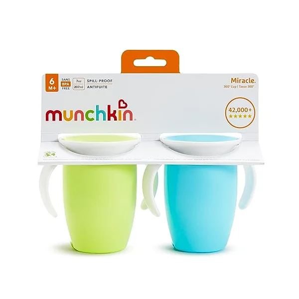Munchkin Miracle 360 Trainer Cup, Green/Blue, 7 Ounce, 2 Count * Waterproof Labels Included to Personalise Your Little One's Cup*