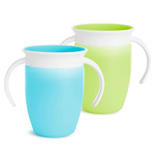 Munchkin Miracle 360 Trainer Cup, Green/Blue, 7 Ounce, 2 Count * Waterproof Labels Included to Personalise Your Little One's Cup*