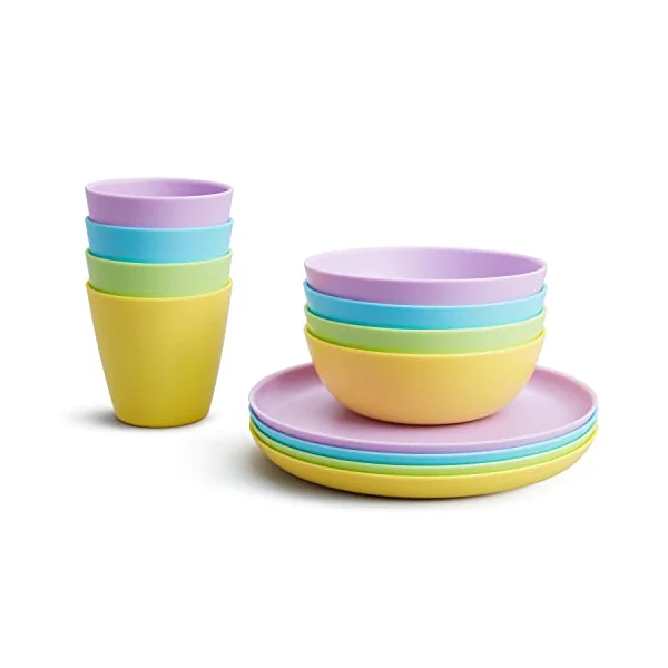 Munchkin Multi Toddler Dining Set, 12 Piece, Includes 4 Cups, 4 Bowls and 4 Plates & Miracle 360 Sippy Cup, Trainer Toddler Cup, BPA Free Baby & Toddler Cups w.Handles, Blue/Green