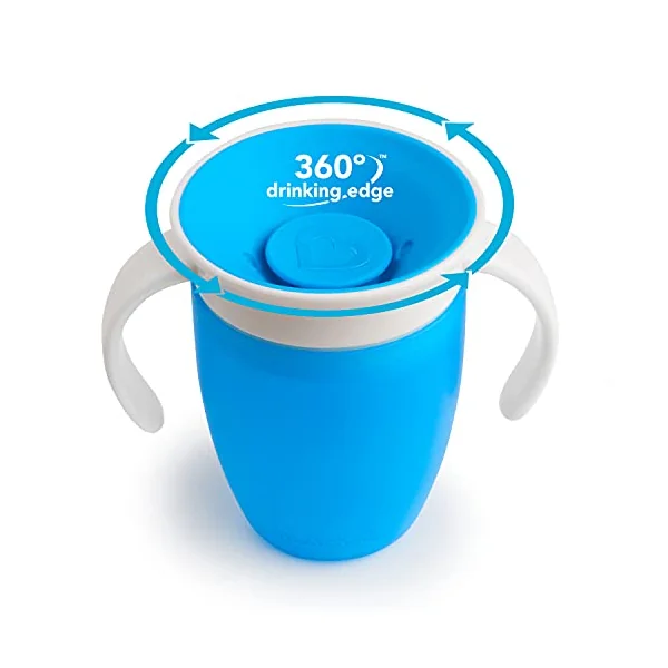 Munchkin Multi Toddler Dining Set, 12 Piece, Includes 4 Cups, 4 Bowls and 4 Plates & Miracle 360 Sippy Cup, Trainer Toddler Cup, BPA Free Baby & Toddler Cups w.Handles, Blue/Green
