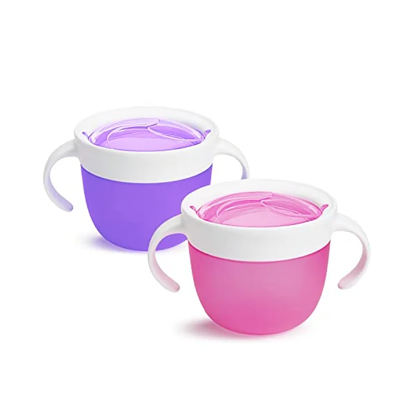 Munchkin Simple Clean Straw Cup, 10oz/296ml, 2 Pack, Green/Pink & Snack Catcher for Toddlers, Baby Snack, Pink/Purple, 2 Pack