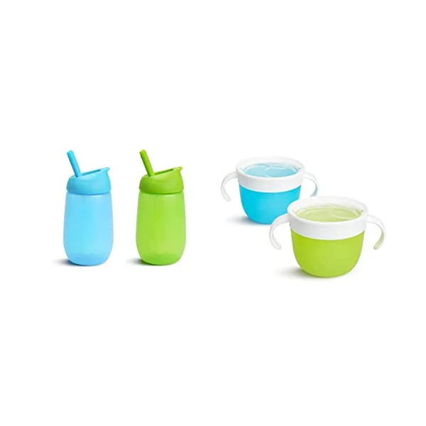 Munchkin Simple Clean Toddler Cup Set with Straw, BPA Free Non Spill Cup, Dishwasher Safe Leakproof Silicone & 2 Piece Snack Catchers, Toddler Snack Box & Baby Weaning Pot
