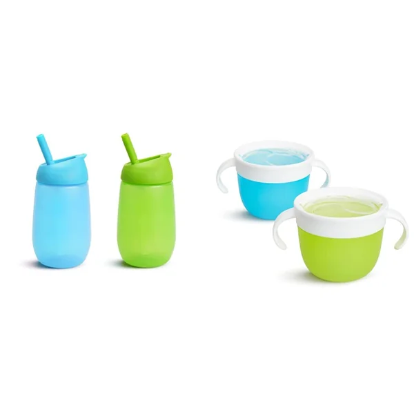 Munchkin Simple Clean Toddler Cup Set with Straw, BPA Free Non Spill Cup, Dishwasher Safe Leakproof Silicone & 2 Piece Snack Catchers, Toddler Snack Box & Baby Weaning Pot