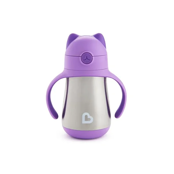 Munchkin Stainless Steel Baby Straw Cup Cool Cat | 237ml | Purple