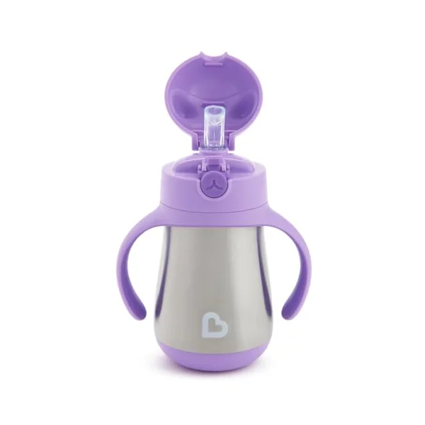 Munchkin Stainless Steel Baby Straw Cup Cool Cat | 237ml | Purple