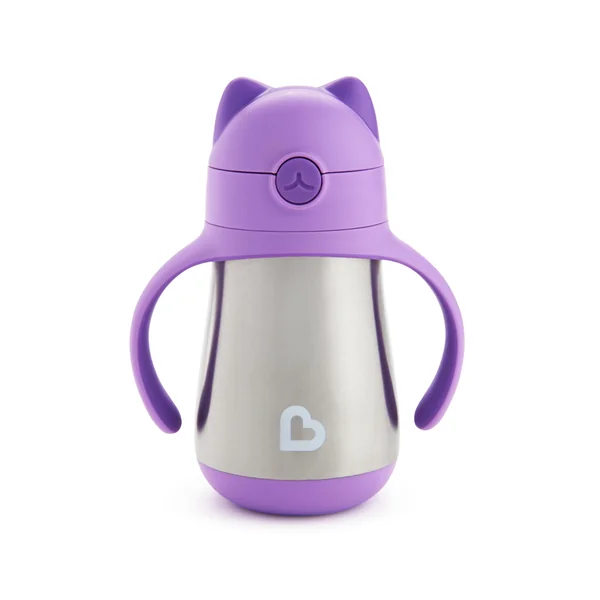 Munchkin Stainless Steel Baby Straw Cup Cool Cat | 237ml | Purple
