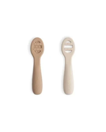Mushie First Feeding Baby Spoons | BPA-Free Silicone Learning Spoons 2-Pack | Dishwasher Safe Durable Toddler Utensils | Natural/Shifting Sand