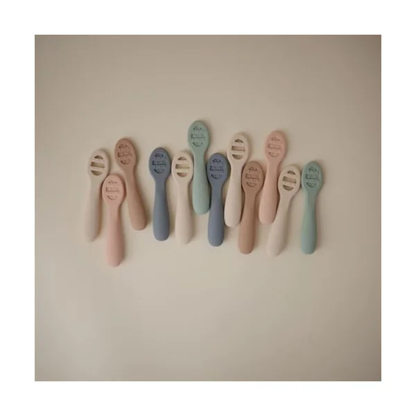 Mushie First Feeding Baby Spoons | BPA-Free Silicone Learning Spoons 2-Pack | Dishwasher Safe Durable Toddler Utensils | Natural/Shifting Sand