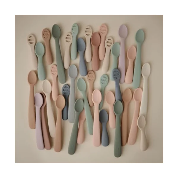 Mushie First Feeding Baby Spoons | BPA-Free Silicone Learning Spoons 2-Pack | Dishwasher Safe Durable Toddler Utensils | Natural/Shifting Sand