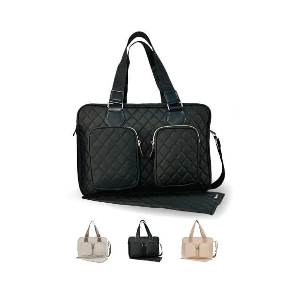 My Babiie Changing Bag Tote - With Insulated Bottle Holder, Portable Changing Mat, Baby Travel Bag, Nappy Messenger Bag, 2 Front Pockets | With Insulated Bottle Holder