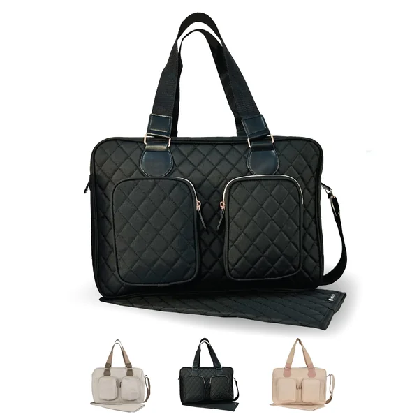My Babiie Changing Bag Tote - With Insulated Bottle Holder, Portable Changing Mat, Baby Travel Bag, Nappy Messenger Bag, 2 Front Pockets | With Insulated Bottle Holder