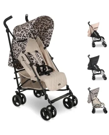 My Babiie MB01 Stroller - from Birth to 4 Years (22kg), Lightweight & Compact Umbrella Fold, Travel Buggy for Toddlers - Fawn Leopard