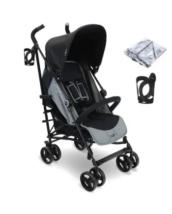 My Babiie MB02 Plus Stroller - from Birth to 4 Years (22kg), Lightweight & Compact Umbrella Fold, Travel Buggy for Toddlers, Pushchair Includes Cup Holder and Rain Cover - Black & Grey