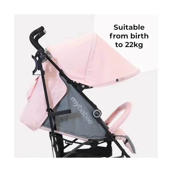 My Babiie MB02 Plus Stroller - from Birth to 4 Years (22kg), Lightweight & Compact Umbrella Fold, Travel Buggy for Toddlers, Pushchair Includes Cup Holder and Rain Cover - Pink & Grey
