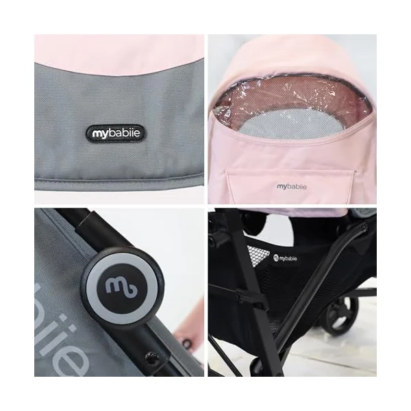My Babiie MB02 Plus Stroller - from Birth to 4 Years (22kg), Lightweight & Compact Umbrella Fold, Travel Buggy for Toddlers, Pushchair Includes Cup Holder and Rain Cover - Pink & Grey
