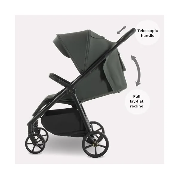 My Babiie MB170 Plus Pushchair – from Birth to 4 Years (22kg), 4-Wheel Suspension, Large Basket, XL Canopy, Foldable, Compact, Stroller with Footmuff, Cup Holder, Rain Cover – Green