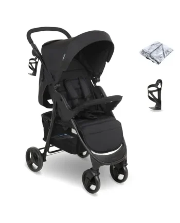 My Babiie MB30 Pushchair – from Birth to 4 Years (22kg), Easy Compact Fold, Large Shopping Basket, Adjustable Handle, Stroller Includes Cup Holder, Rain Cover – Black