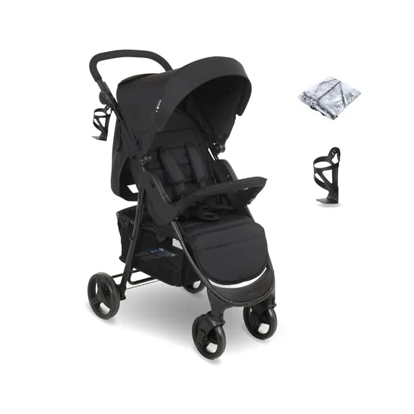 My Babiie MB30 Pushchair – from Birth to 4 Years (22kg), Easy Compact Fold, Large Shopping Basket, Adjustable Handle, Stroller Includes Cup Holder, Rain Cover – Black