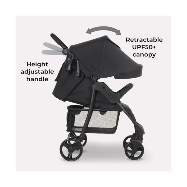 My Babiie MB30 Pushchair – from Birth to 4 Years (22kg), Easy Compact Fold, Large Shopping Basket, Adjustable Handle, Stroller Includes Cup Holder, Rain Cover – Black