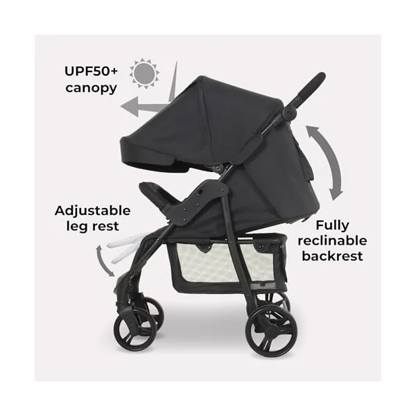 My Babiie MB30 Pushchair – from Birth to 4 Years (22kg), Easy Compact Fold, Large Shopping Basket, Adjustable Handle, Stroller Includes Cup Holder, Rain Cover – Black