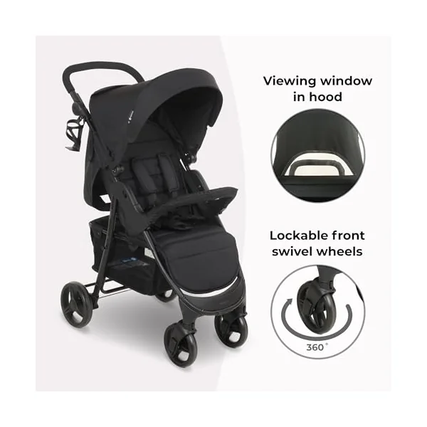 My Babiie MB30 Pushchair – from Birth to 4 Years (22kg), Easy Compact Fold, Large Shopping Basket, Adjustable Handle, Stroller Includes Cup Holder, Rain Cover – Black