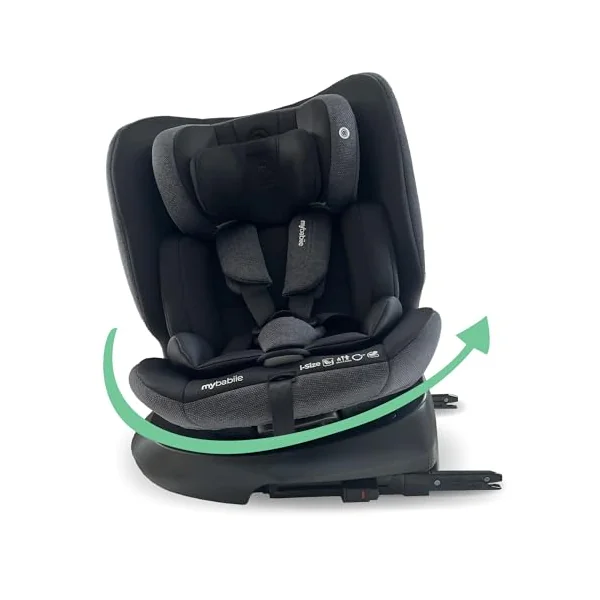 My Babiie MBCS200 360° Spin R129 Baby Car Seat – Top Tether, ISOFIX, Birth to 12yrs (40-150cm), i-Size, ERF, Group 0+/1/2/3, Rotating 360 Swivel - Black