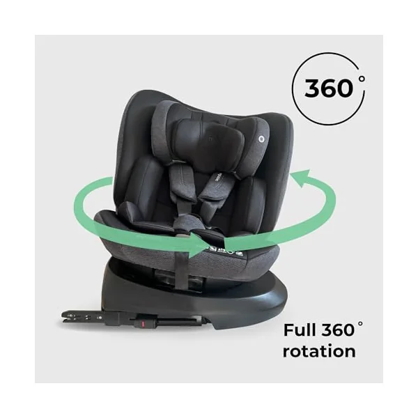 My Babiie MBCS200 360° Spin R129 Baby Car Seat – Top Tether, ISOFIX, Birth to 12yrs (40-150cm), i-Size, ERF, Group 0+/1/2/3, Rotating 360 Swivel - Black